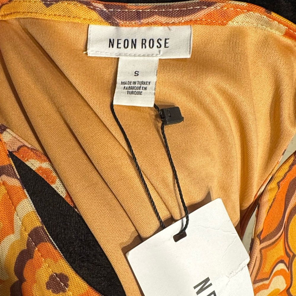 Neon Rose racer midi dress with ruched front seam in 70s floral mesh-Multi NWT - Picture 7 of 7